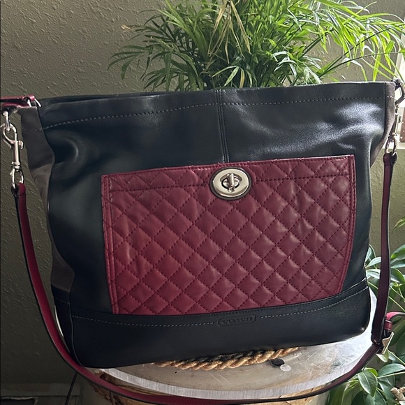 Coach Handbags - Coach Park Quilted Burgundy and Black Shoulder Bag